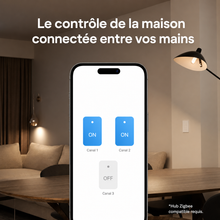Controle smartphone Neodom pour interrupteur Zigbee trois canaux dans maison connectee.