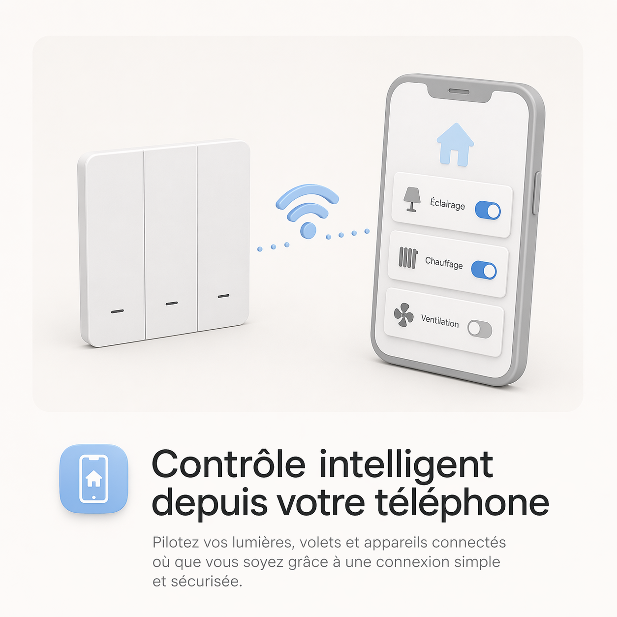 NéoMatter Comfort EU piloté depuis une application mobile pour contrôler l’éclairage.