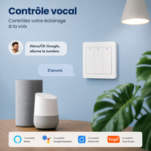 NéoRelay Switch Comfort contrôlé par commande vocale avec Google, Alexa et application mobile.