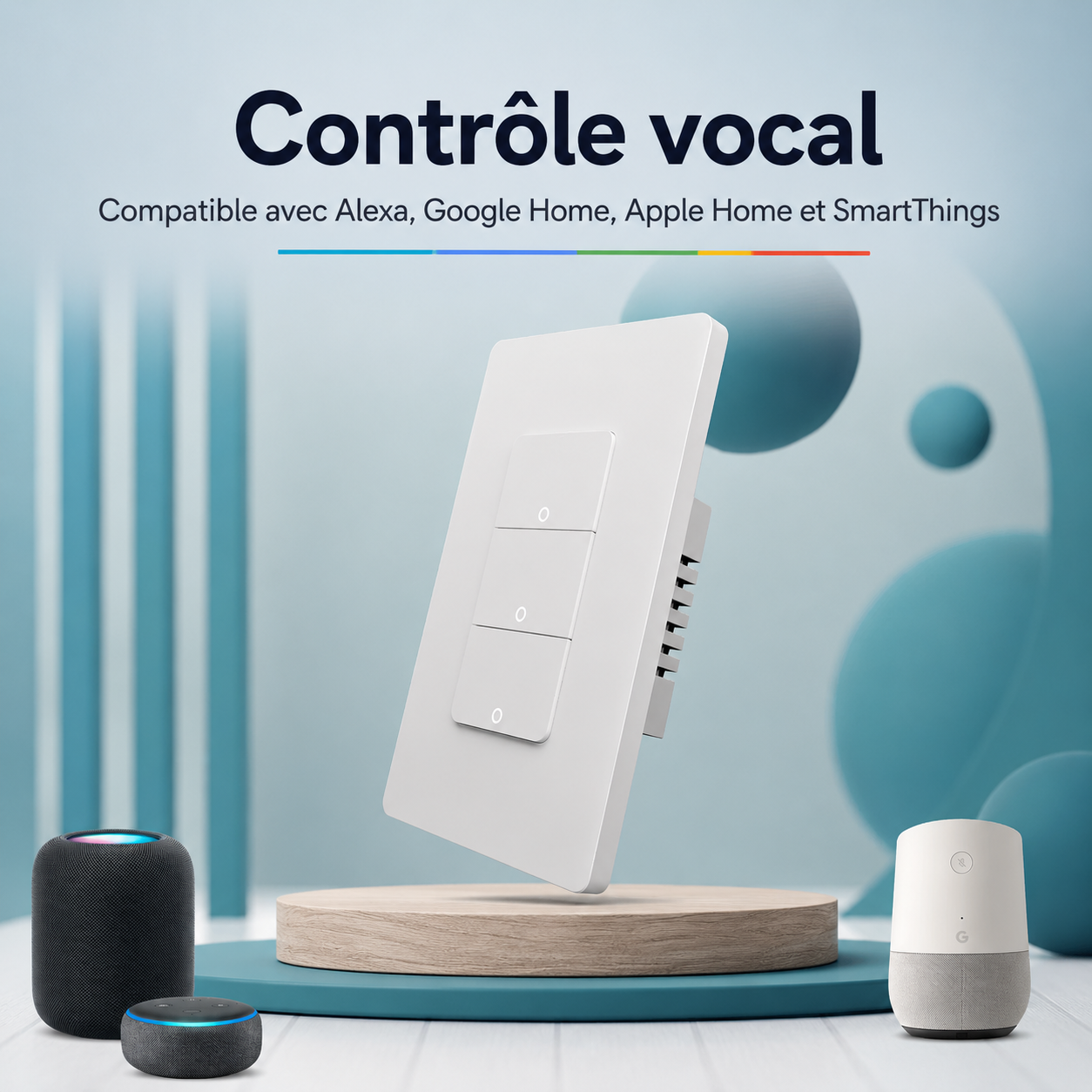 NéoMatter Push Comfort US blanc contrôlable vocalement avec assistants connectés.