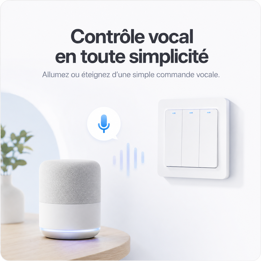 NéoRelay Switch Comfort compatible contrôle vocal pour allumer ou éteindre l’éclairage.