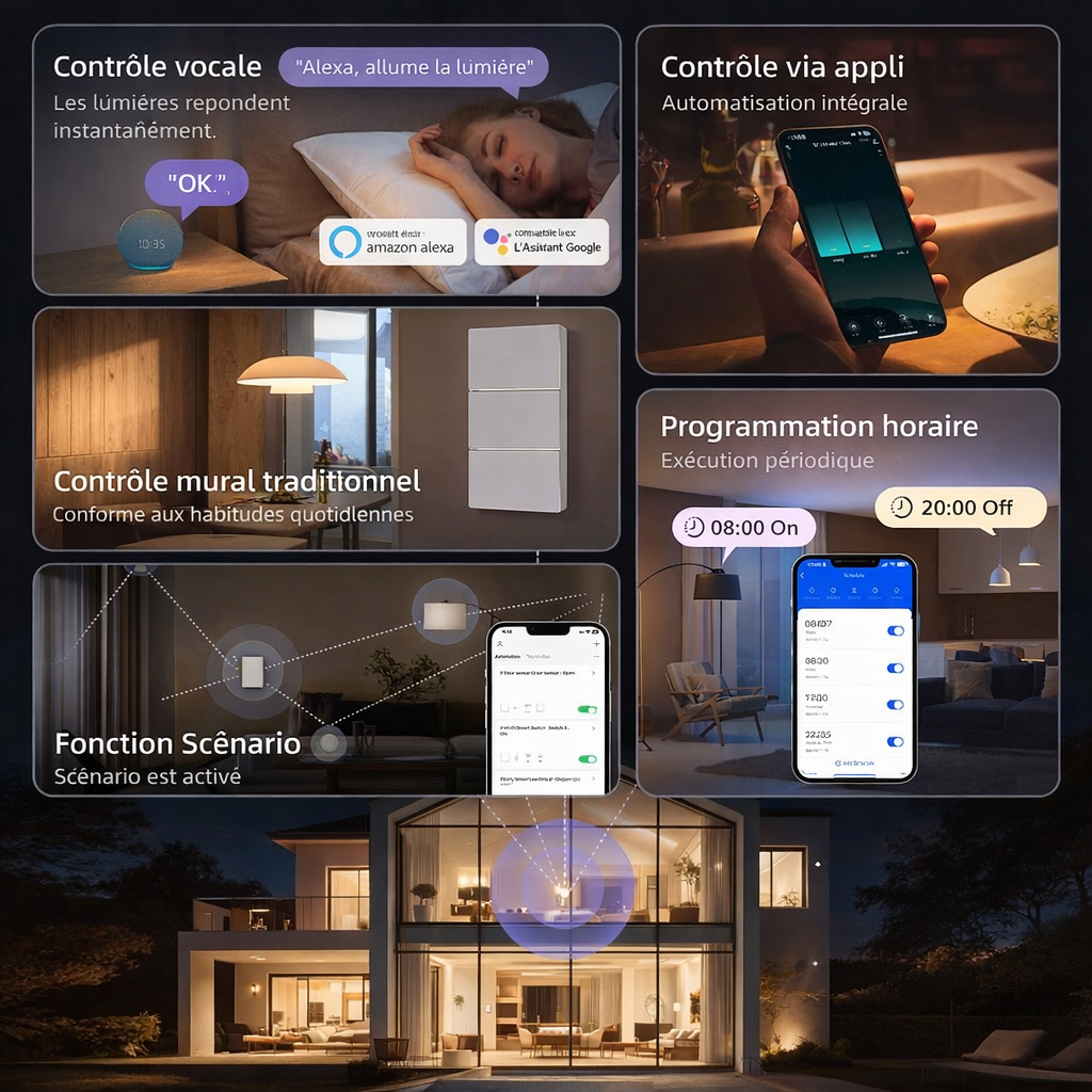 Contrôle par application, voix, programmation et scénarios connectés.