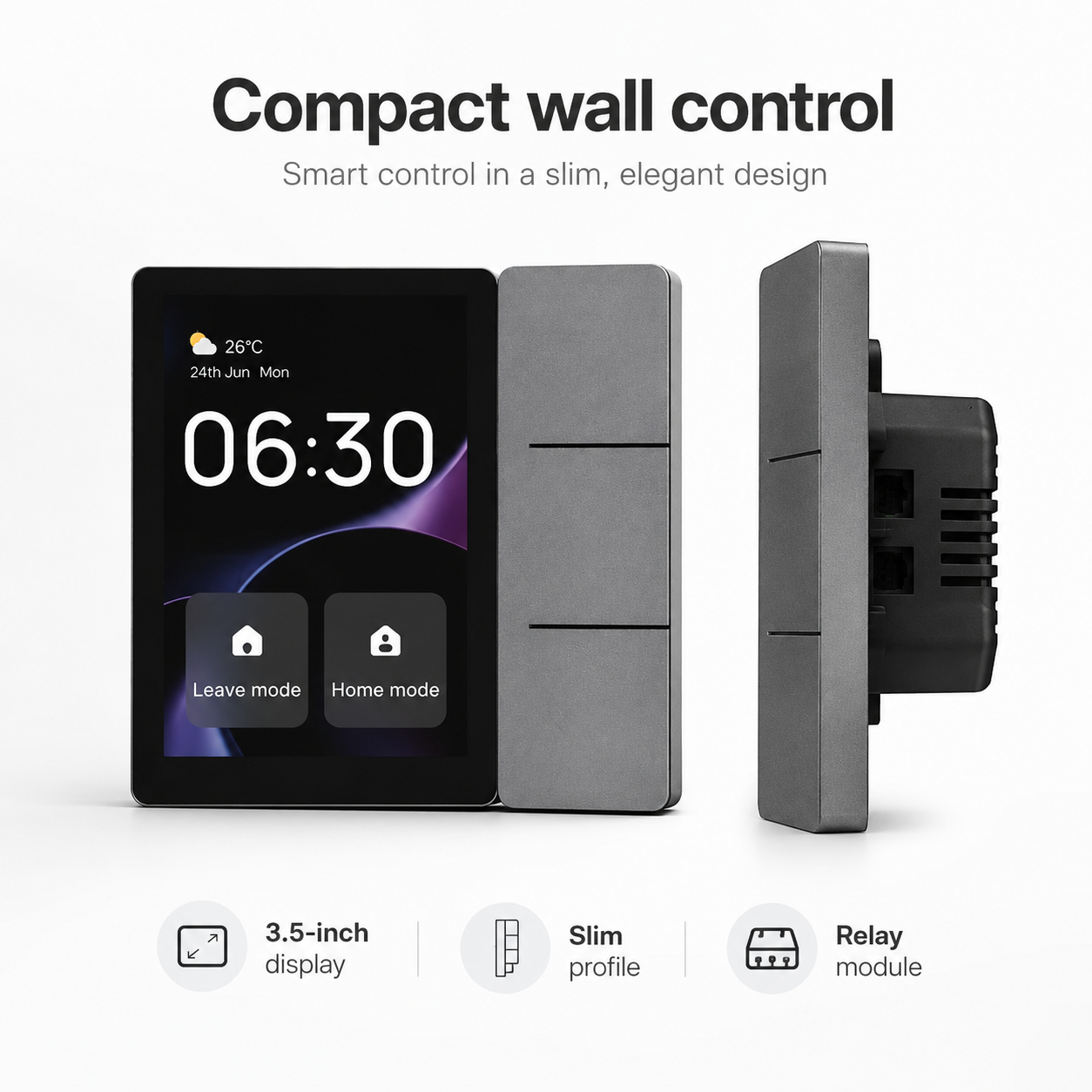Design compact du panneau mural connecté avec module arrière.