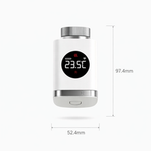 Dimensions de la vanne thermostatique avec écran LED rond.