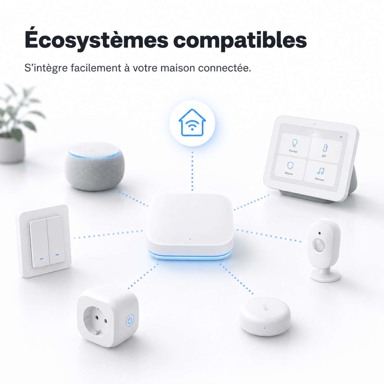 NéoMatter Comfort EU relié aux écosystèmes compatibles Matter et appareils connectés.