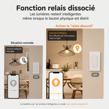 Fonction relais dissocie Neodom pour lumieres intelligentes avec interrupteur mural.