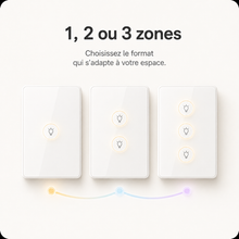 NéoMulti ZigBee Dimmer blanc présenté en formats une, deux ou trois zones tactiles.