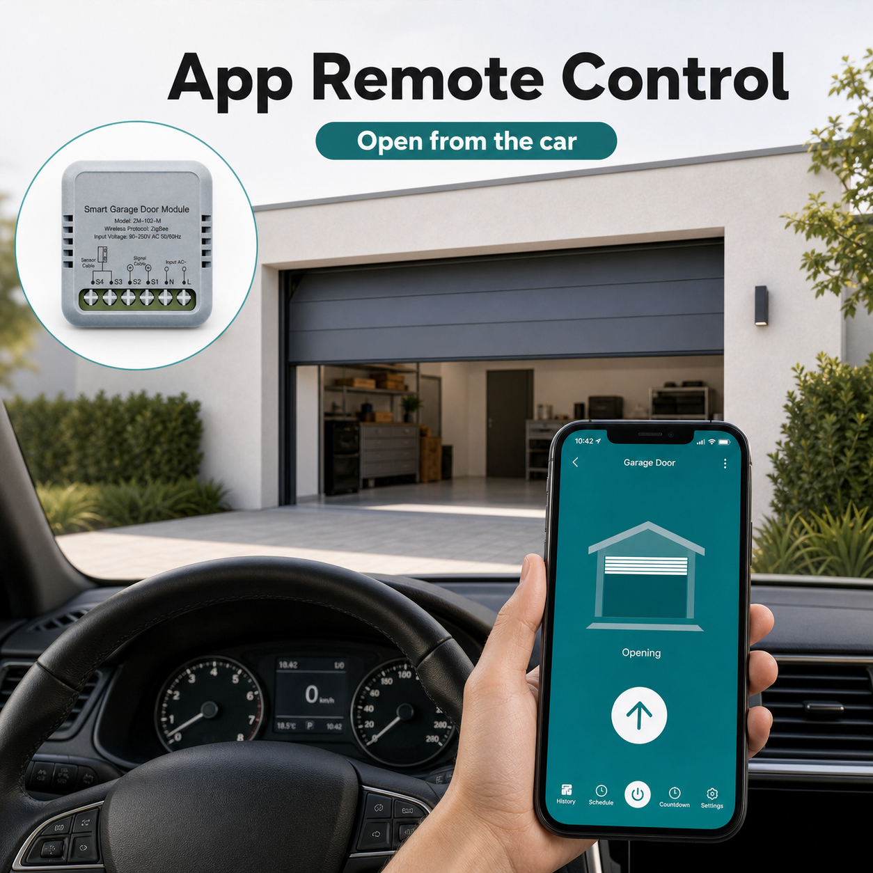 App remote control from a car for a smart garage door controller