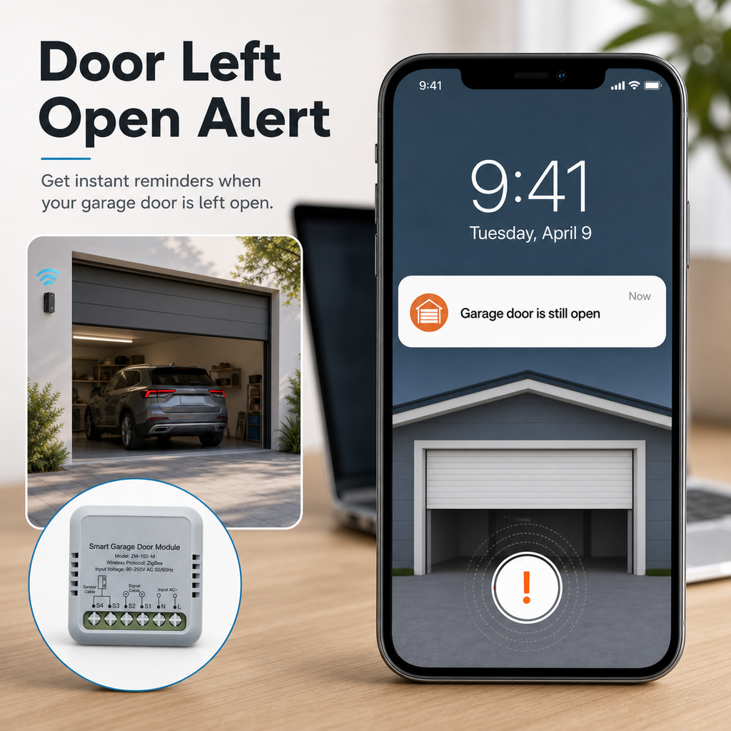 Door left open alert notification for smart garage door controller