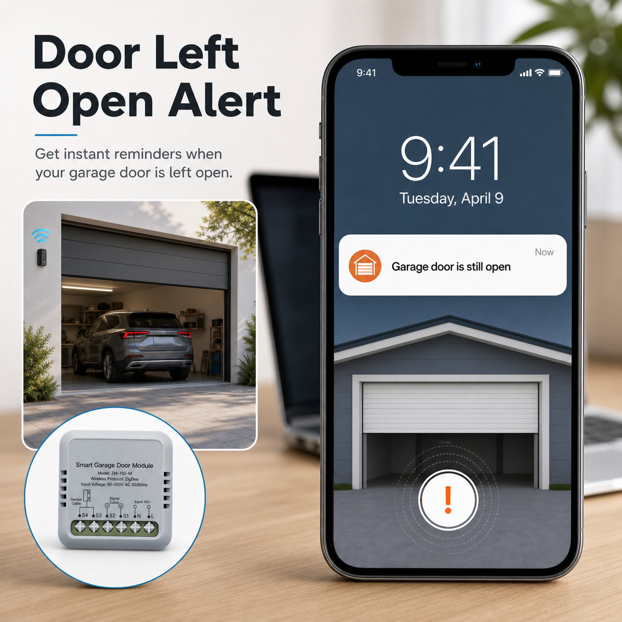 Door left open alert notification for smart garage door controller