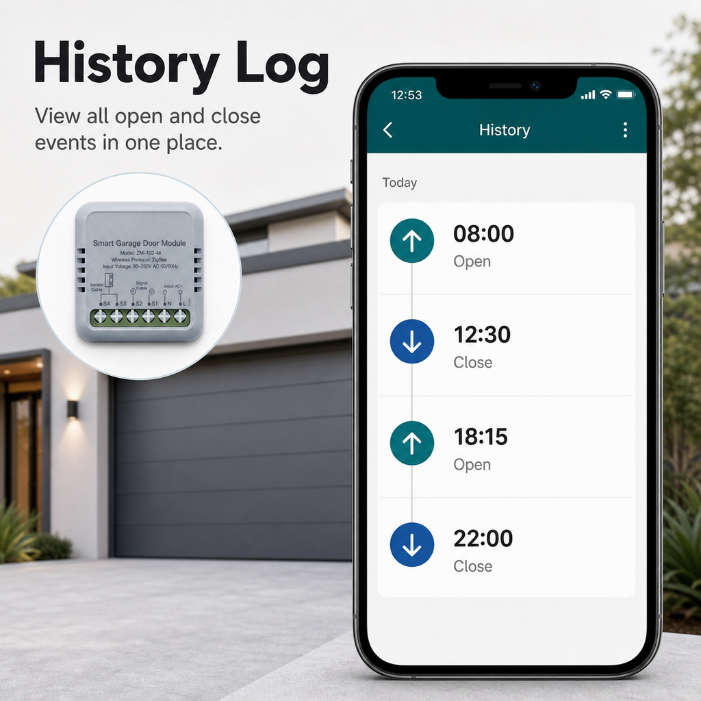 History log timeline of garage door open and close events