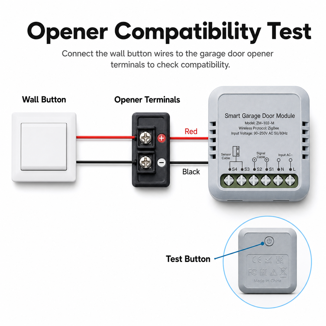Opener compatibility wiring test diagram for garage door controller