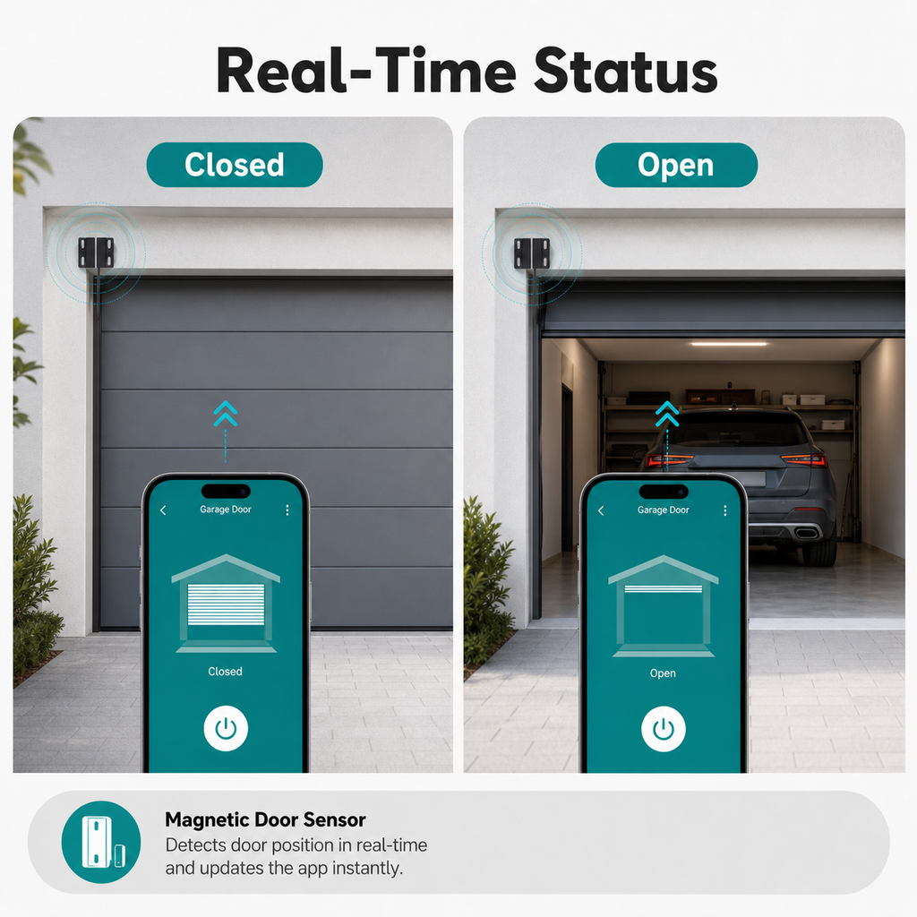 Open and closed status feedback for garage door controller app
