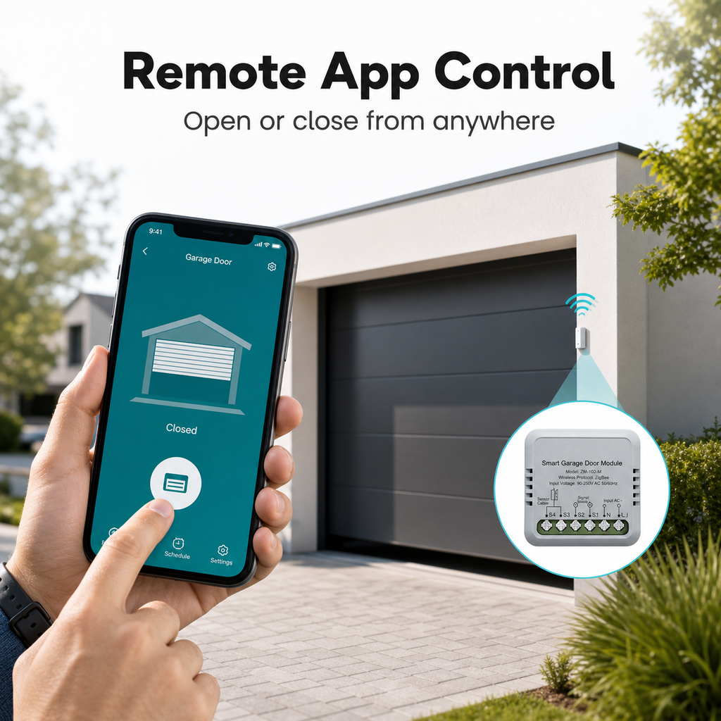 Remote app control view for Zigbee garage door controller