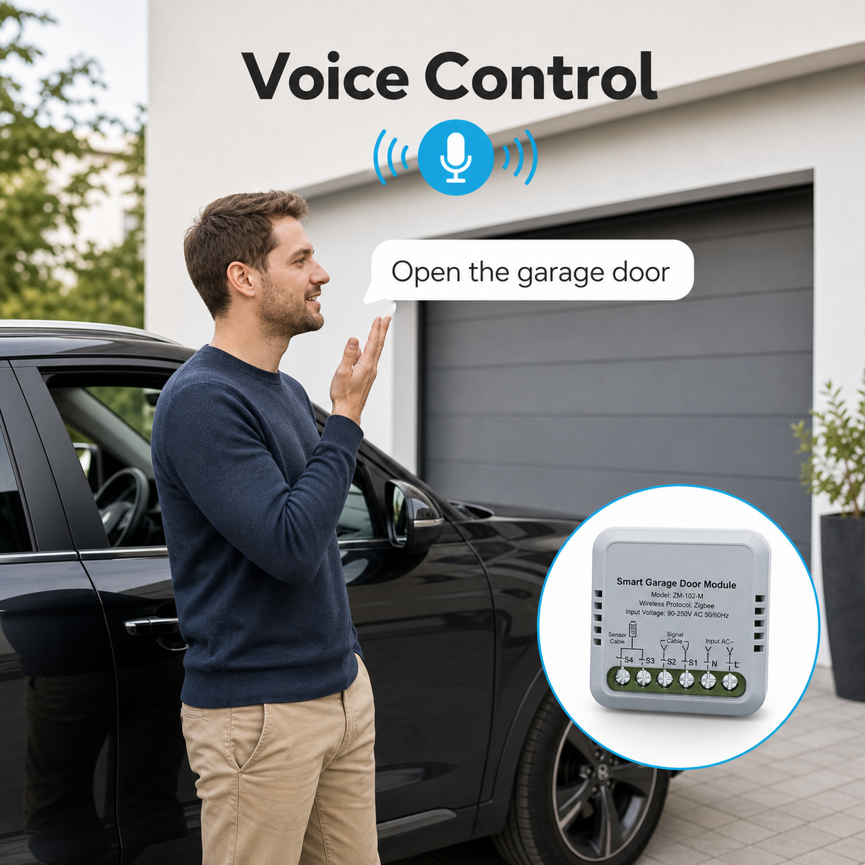 Generic voice control scene for smart garage door controller