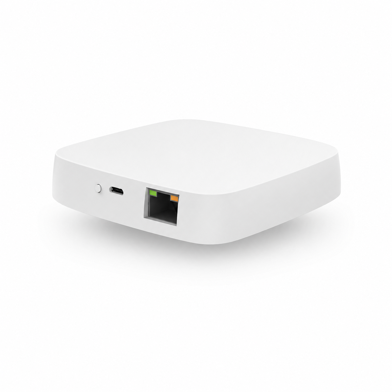 Hub filaire blanc pur NéoSoft Curve Comfort avec port Ethernet et alimentation USB pour maison connectée.