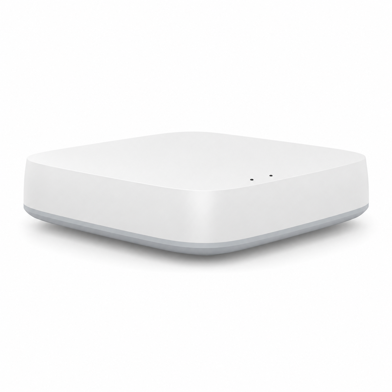 Hub sans fil blanc pur NéoSoft Curve Comfort avec voyants LED pour piloter la maison connectée.