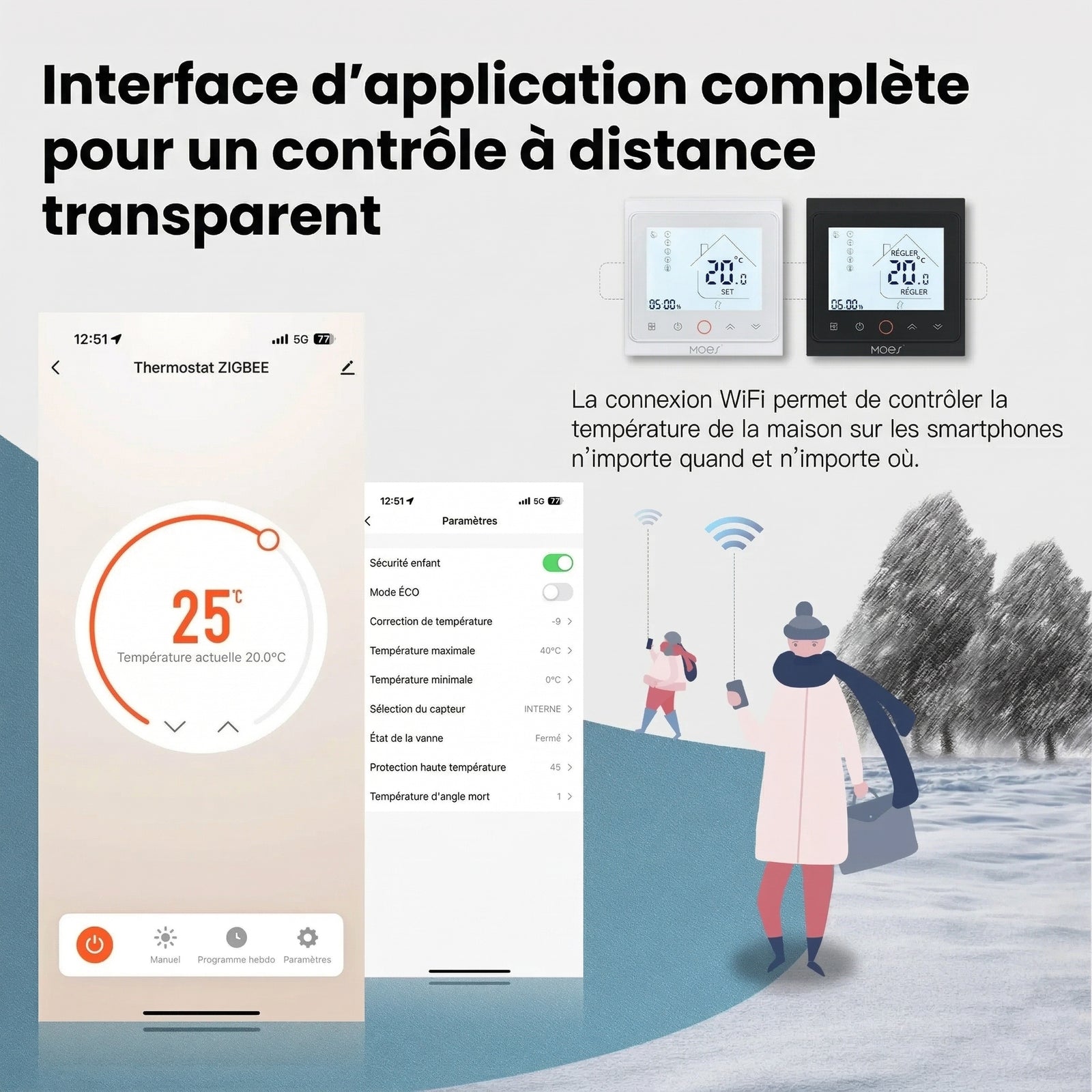NéoControl Comfort avec interface d’application mobile pour régler la température à distance.