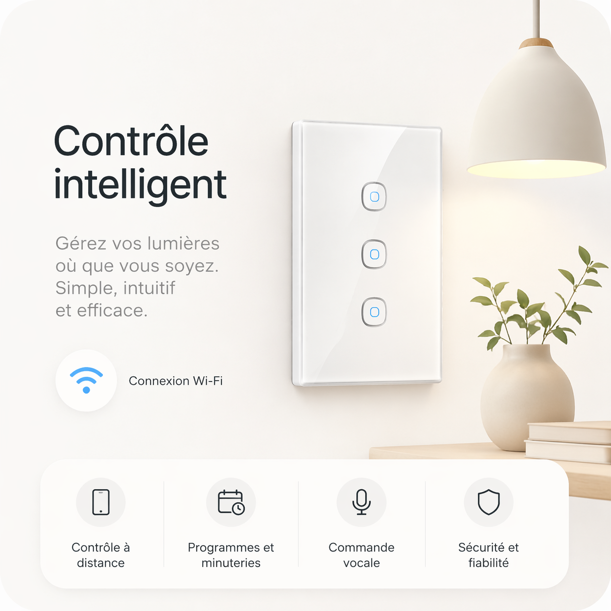 Interrupteur trois boutons controle intelligent