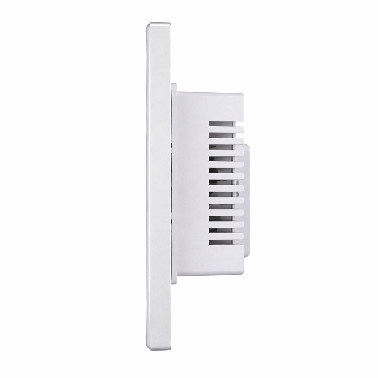 Interrupteur blanc trois boutons profil lateral