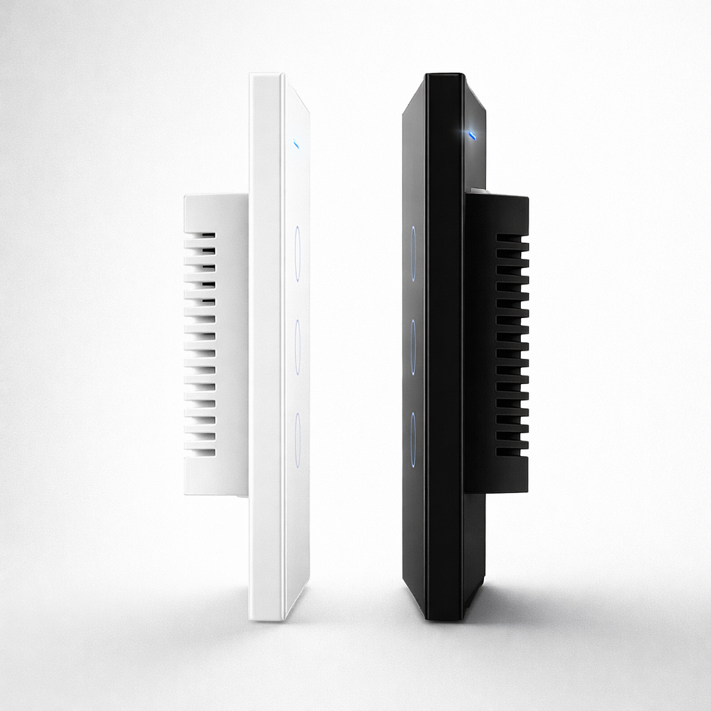 Interrupteur trois boutons profil noir et blanc