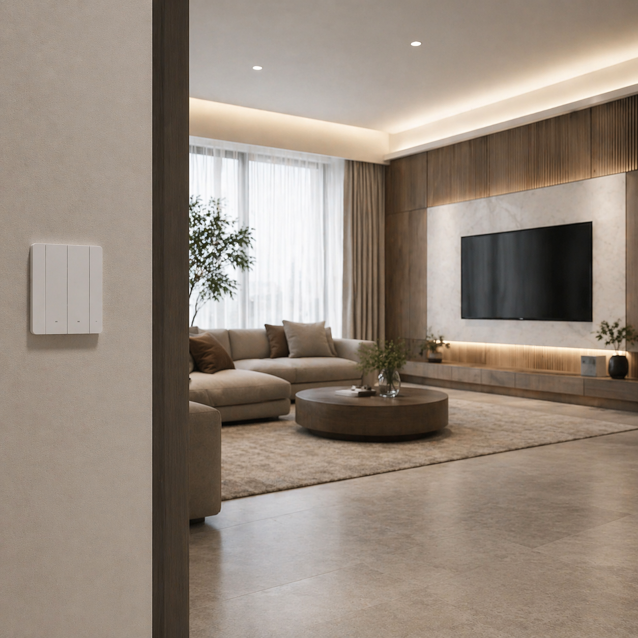 Interrupteur blanc mural dans salon