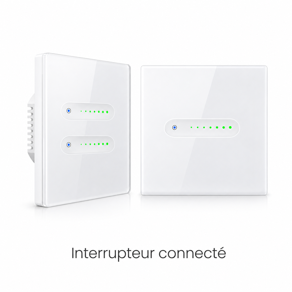 NéoSlide Essential, interrupteur connecté Wi-Fi tactile blanc avec voyants lumineux.