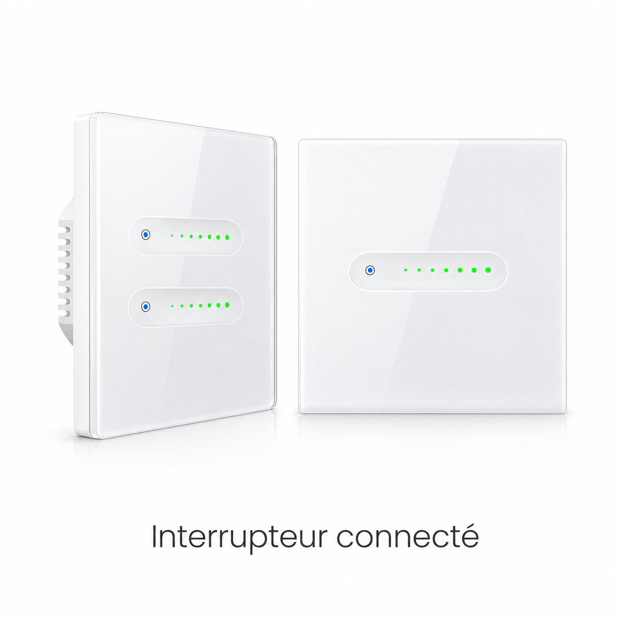 NéoSlide Essential, interrupteur connecté Wi-Fi tactile blanc avec voyants lumineux.