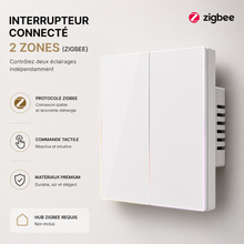 Interrupteur connecté Zigbee Blanc Pur à deux canaux NéoSoft Essential.
