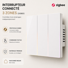 Interrupteur connecté Zigbee Blanc Pur à trois canaux NéoSoft Essential.