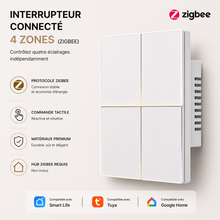 Interrupteur connecté Zigbee Blanc Pur à quatre canaux NéoSoft Essential.