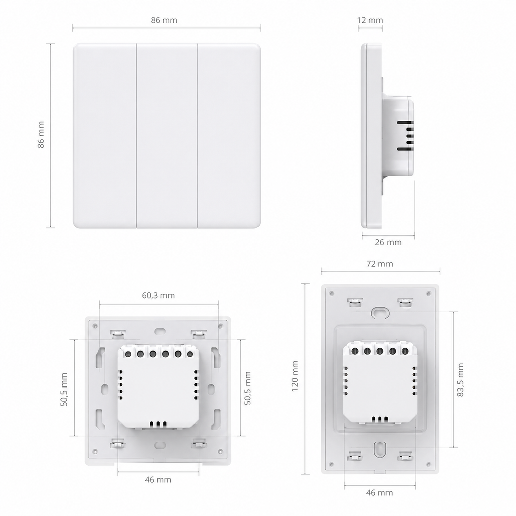 Dimensions interrupteur LED RGB