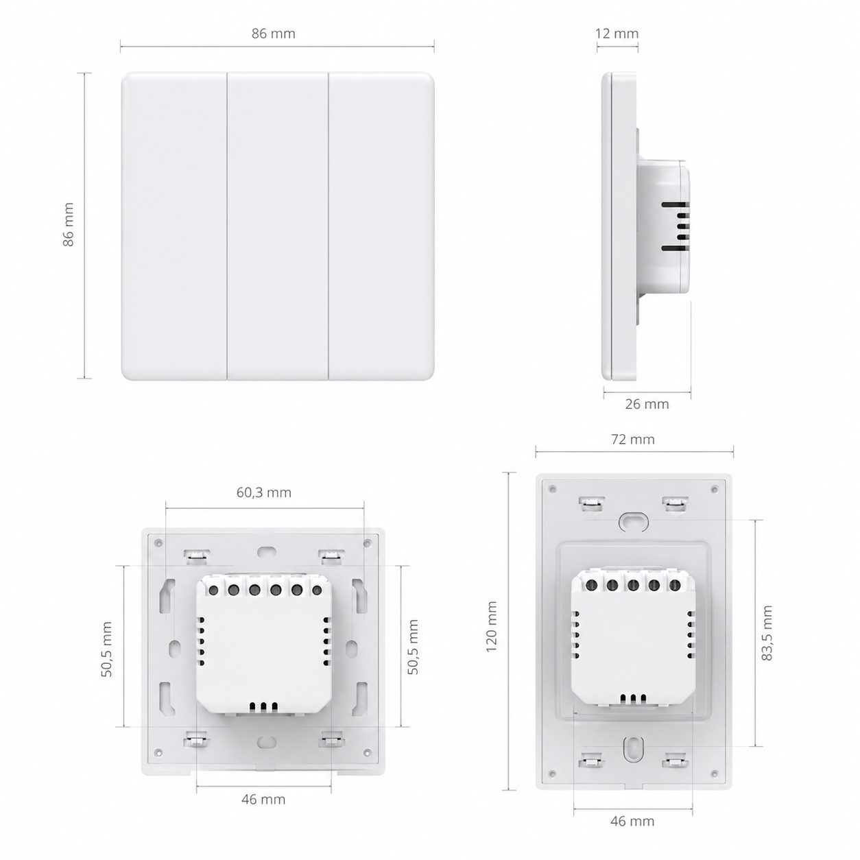 Dimensions interrupteur LED RGB