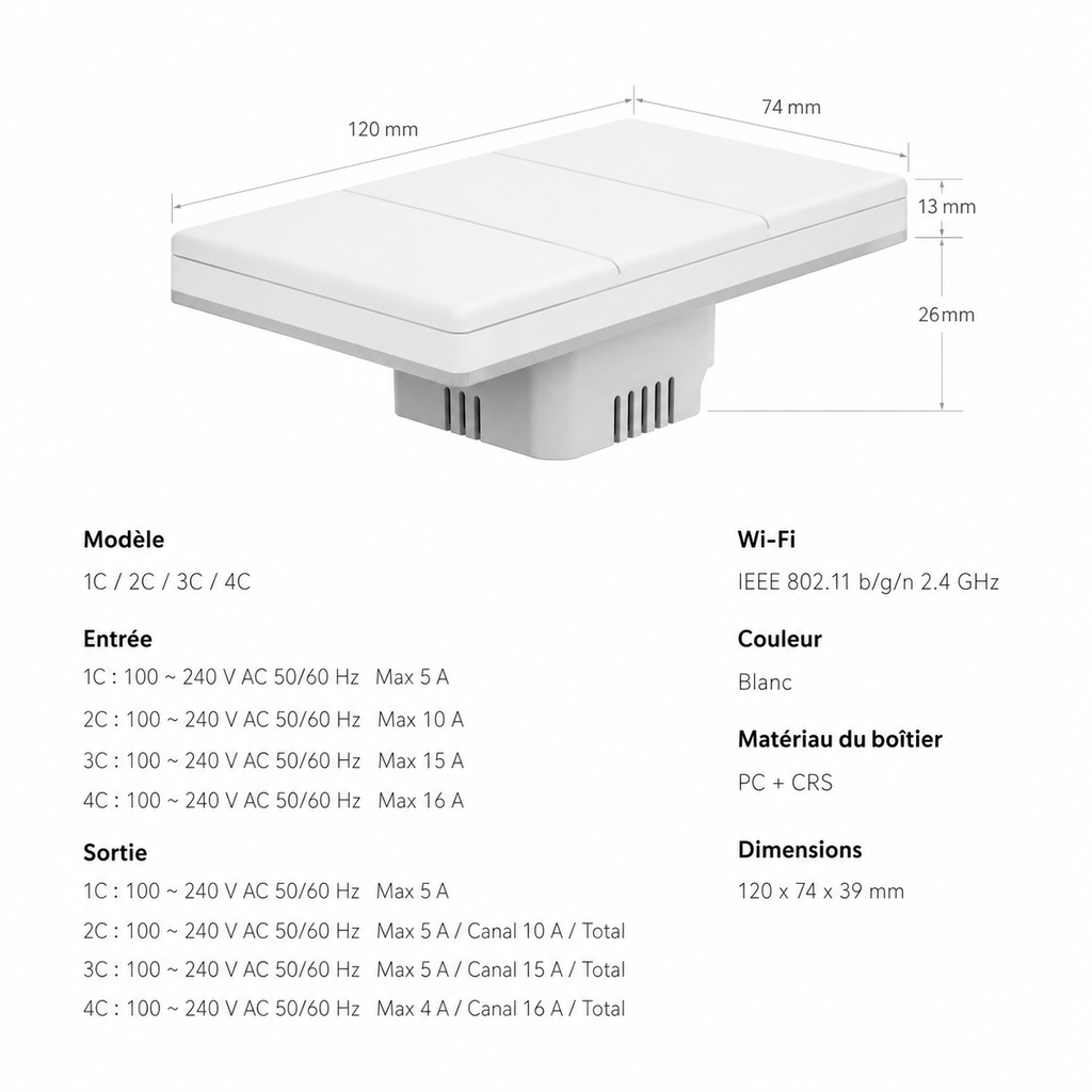 Specifications interrupteur LED RGB