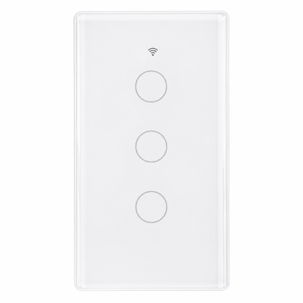 Interrupteur lumiere connecte blanc tactile a 3 boutons