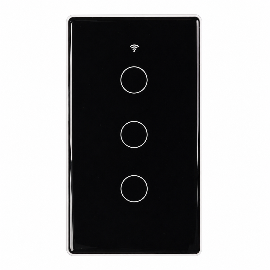 Interrupteur lumiere connecte noir tactile a 3 boutons
