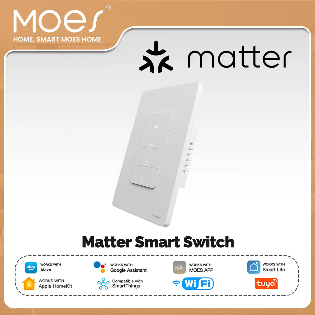 NéoMatter Push Comfort US blanc quatre canaux compatible Matter et assistants vocaux.