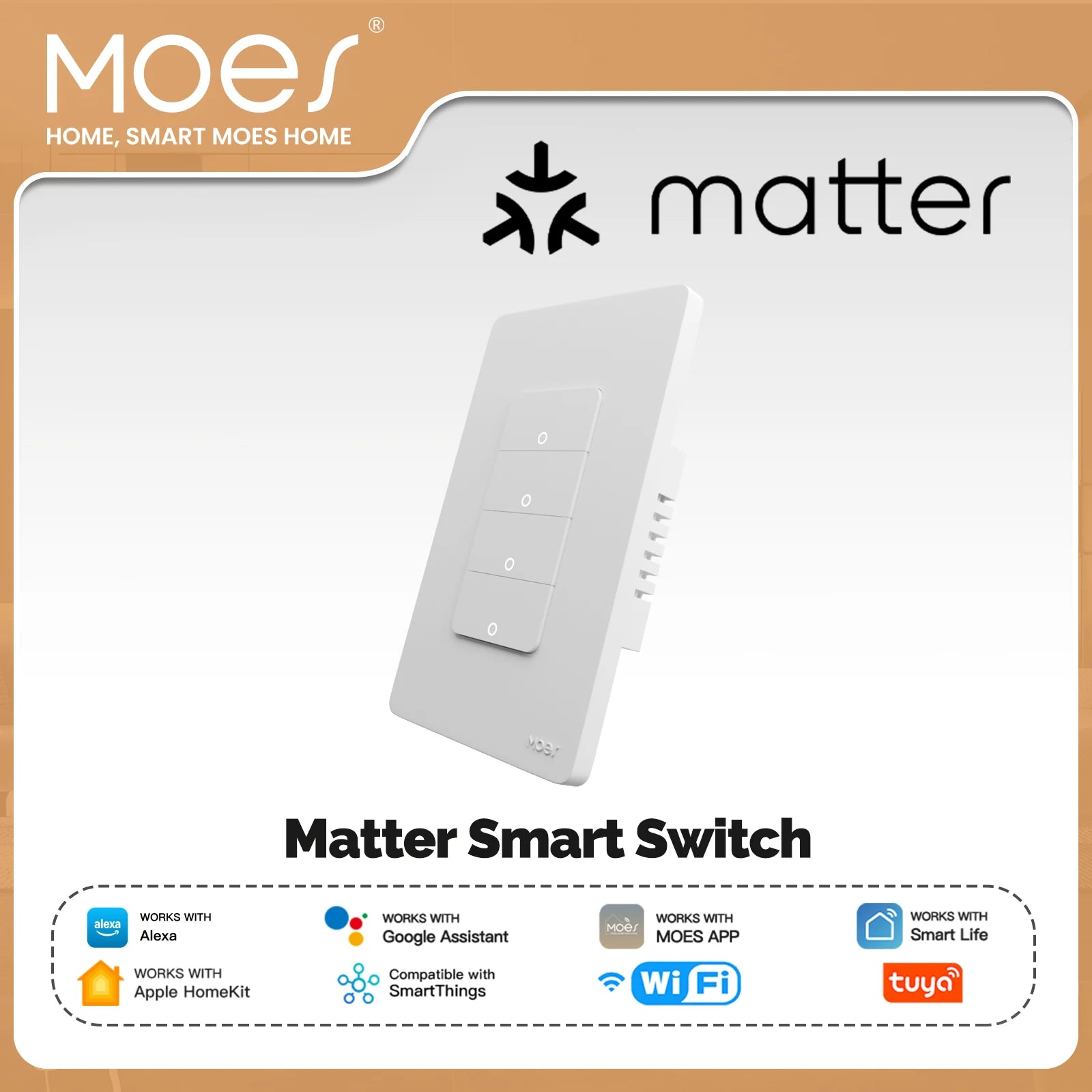 NéoMatter Push Comfort US blanc quatre canaux compatible Matter et assistants vocaux.