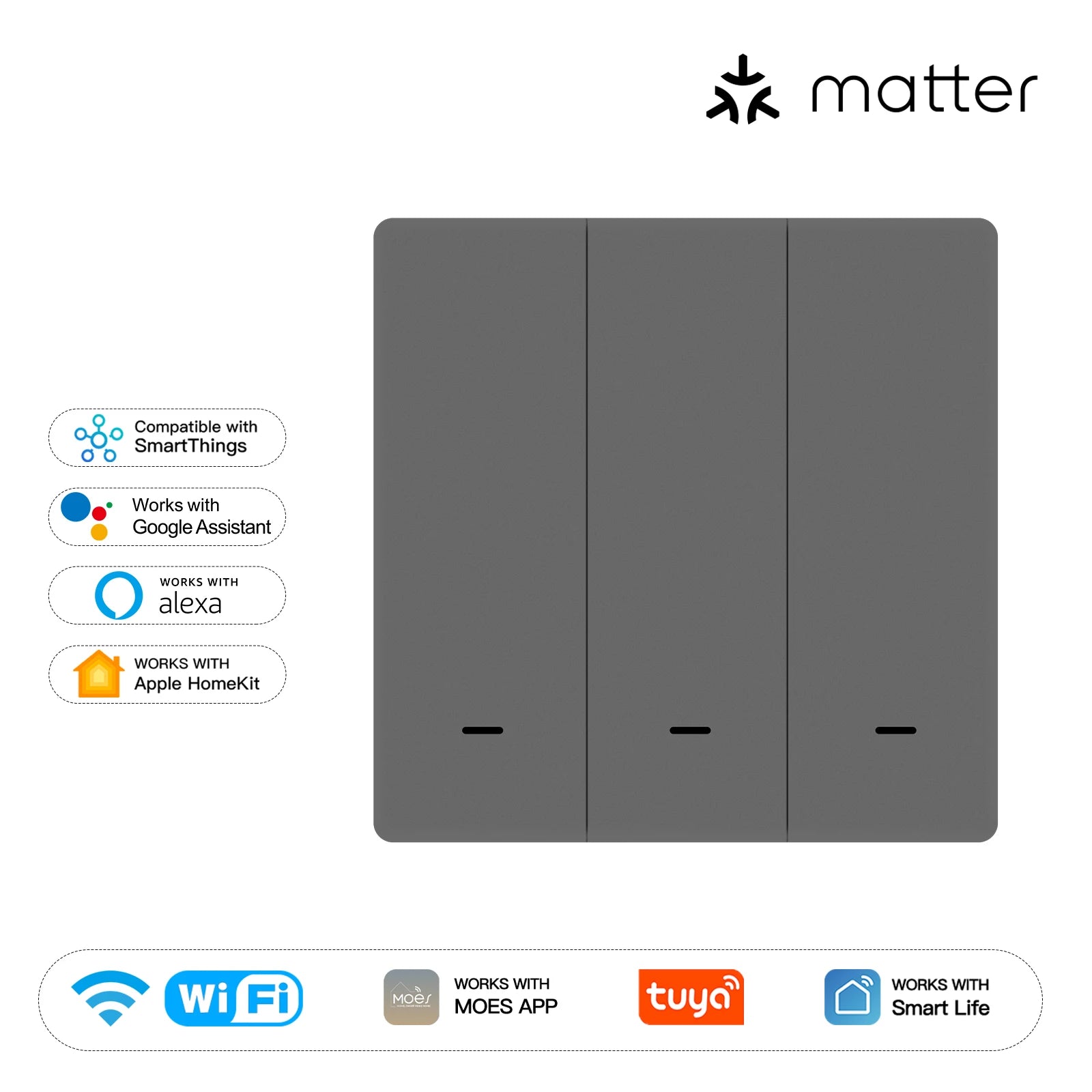 NéoMatter Comfort EU gris trois canaux compatible Matter et assistants vocaux.