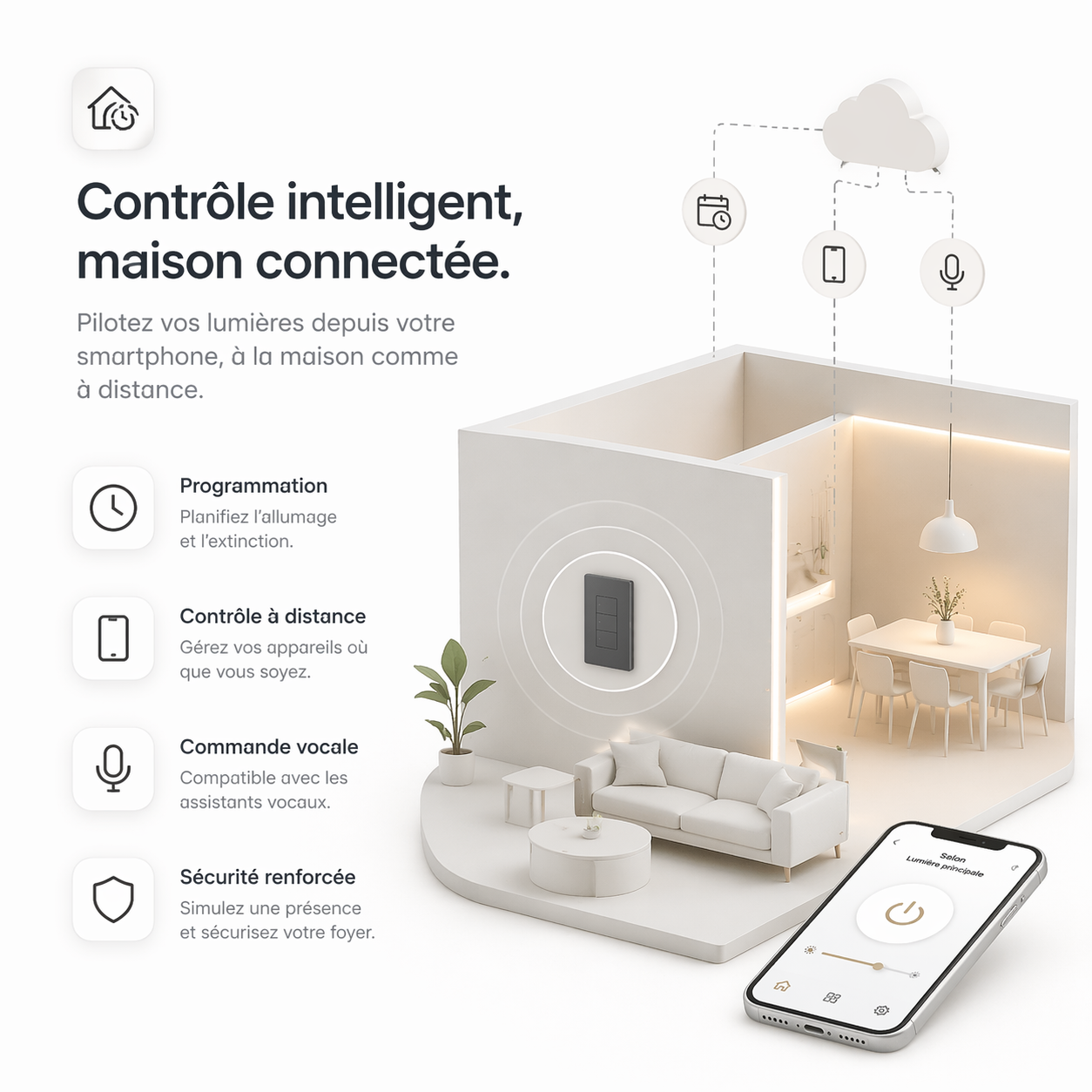 NéoSwitch M5 Pro gris dans une maison connectée au format US.