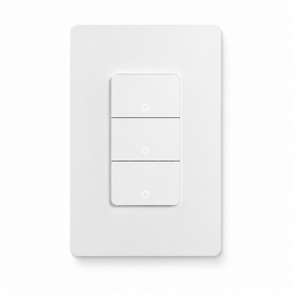 Interrupteur mural intelligent Wi-Fi US 3 touches sur fond blanc