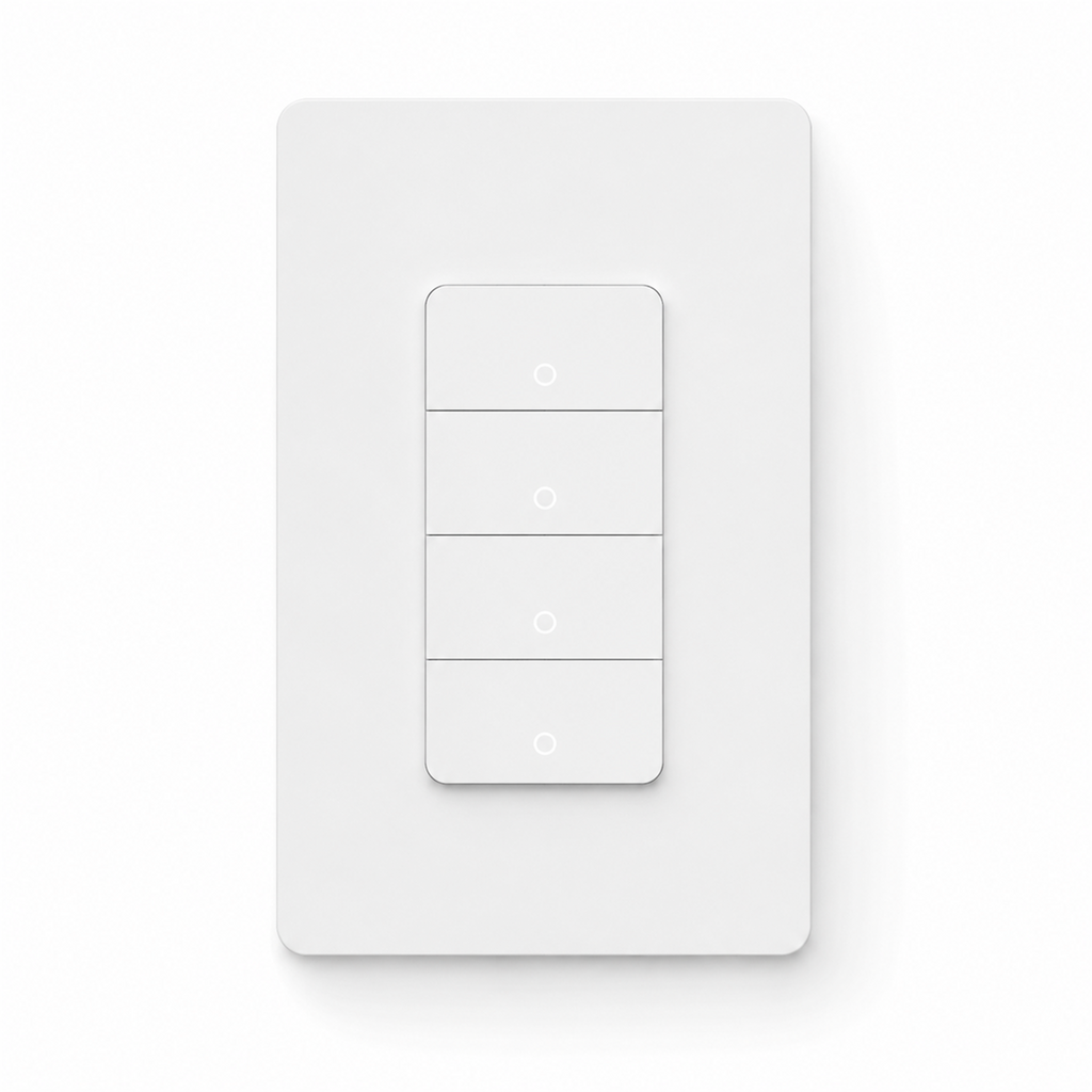 Interrupteur mural intelligent Wi-Fi US 4 touches sur fond blanc