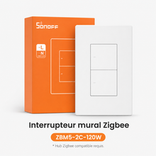 Interrupteur mural Zigbee ZBM5 blanc deux canaux Neodom avec boite orange.