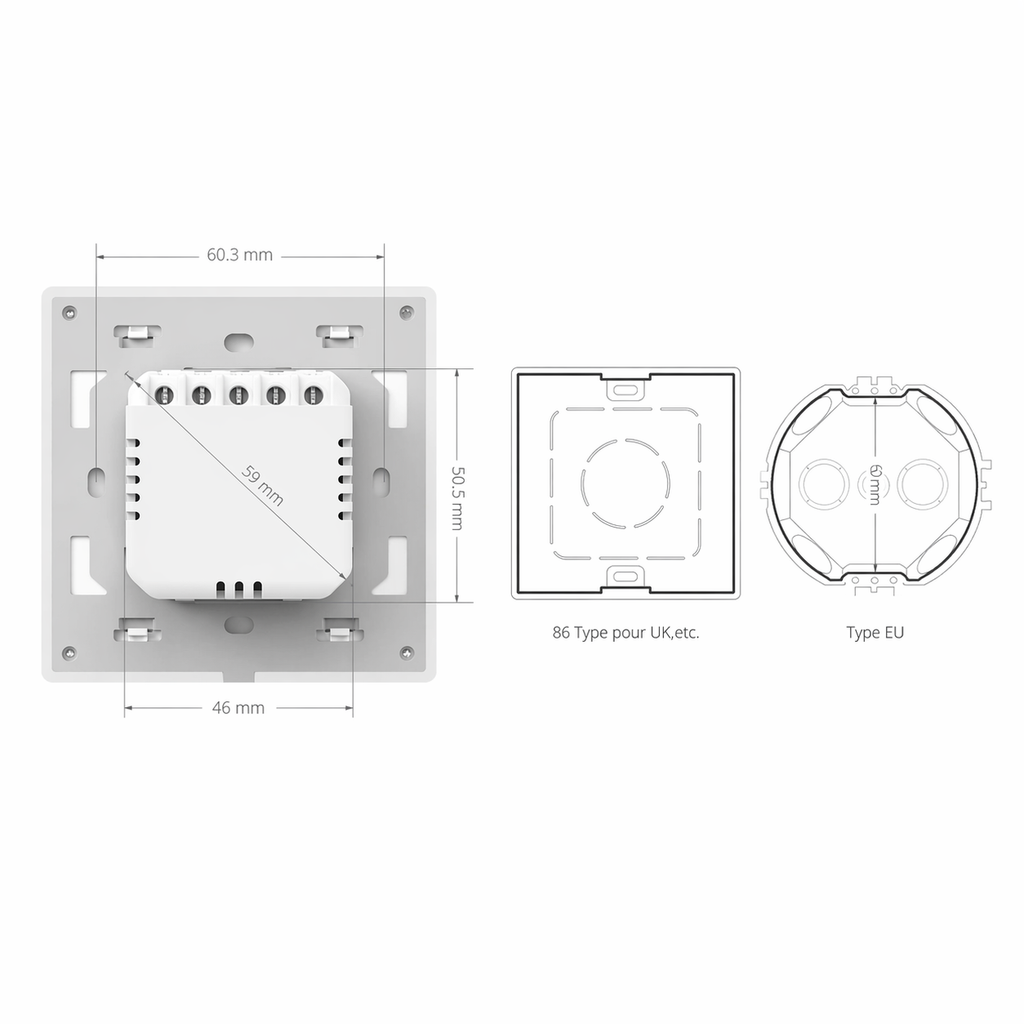 Interrupteur RGB dimensions cablage