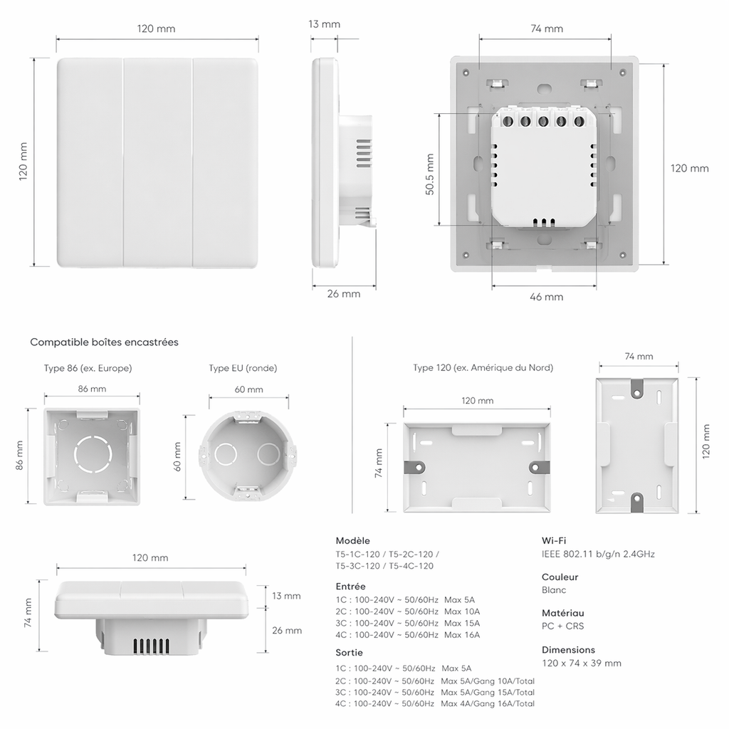 Interrupteur RGB dimensions