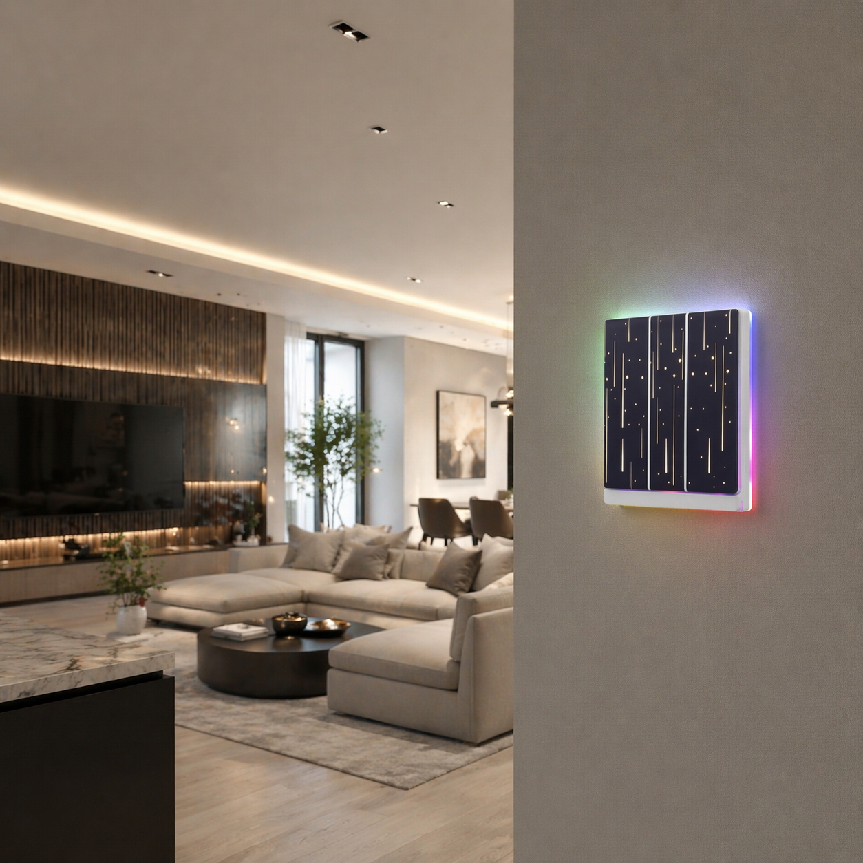 Interrupteur RGB noir dans salon