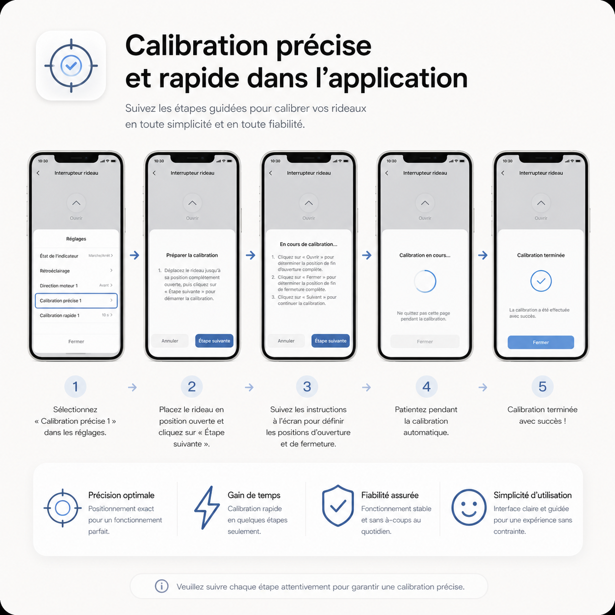 Calibrage rapide de l interrupteur rideau dans l application