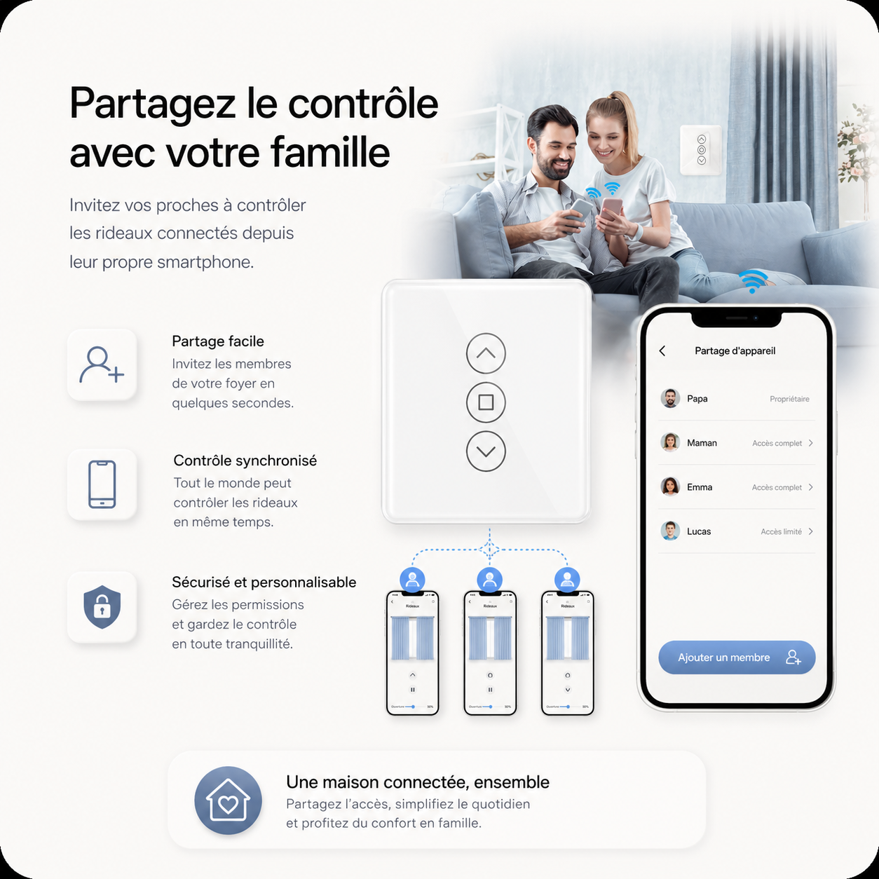 Interrupteur rideau partage famille