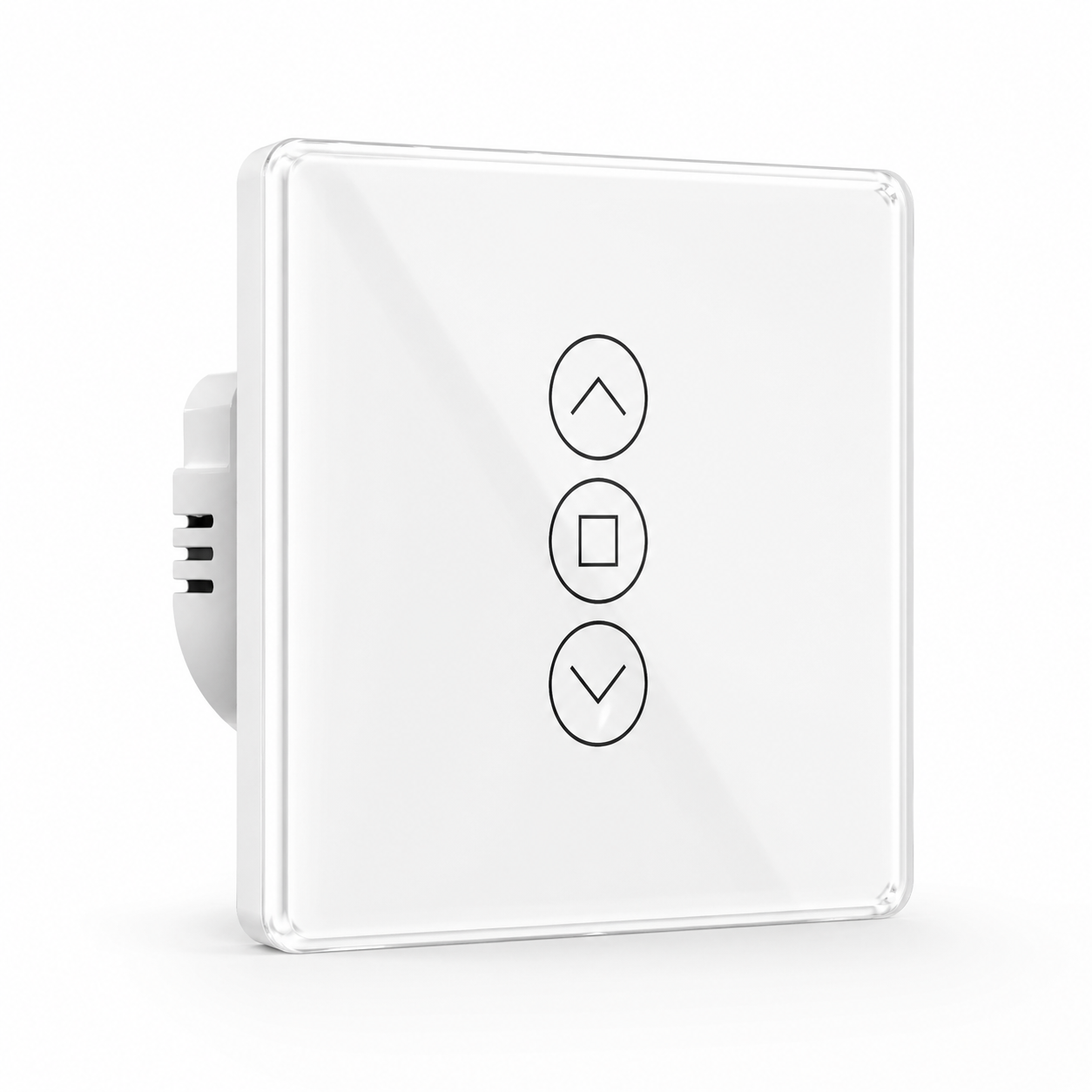 Interrupteur rideau Zigbee, facade blanche montee stop descente.