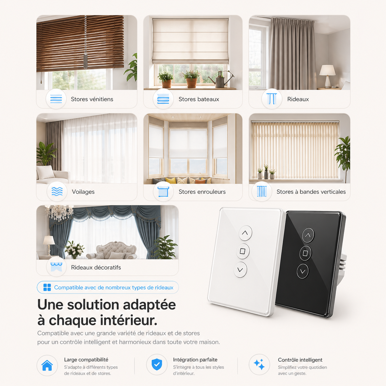 Interrupteur rideau Zigbee, solution adaptee a chaque interieur.